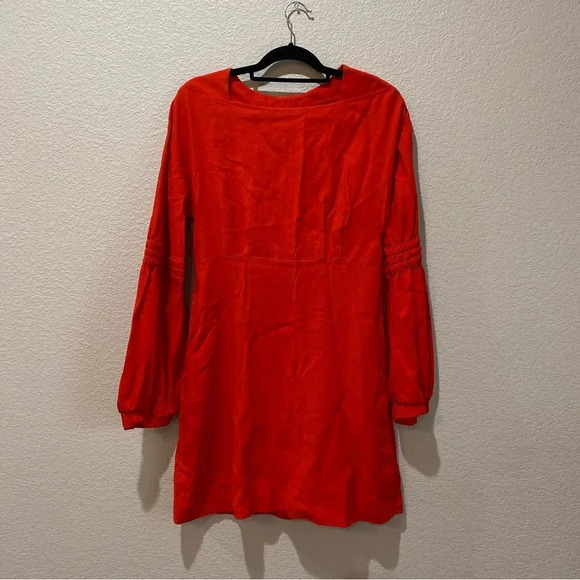 LINE & DOT Button Back Dress Red Square Neck Long Sleeve Pockets Size Large - Picture 9 of 10
